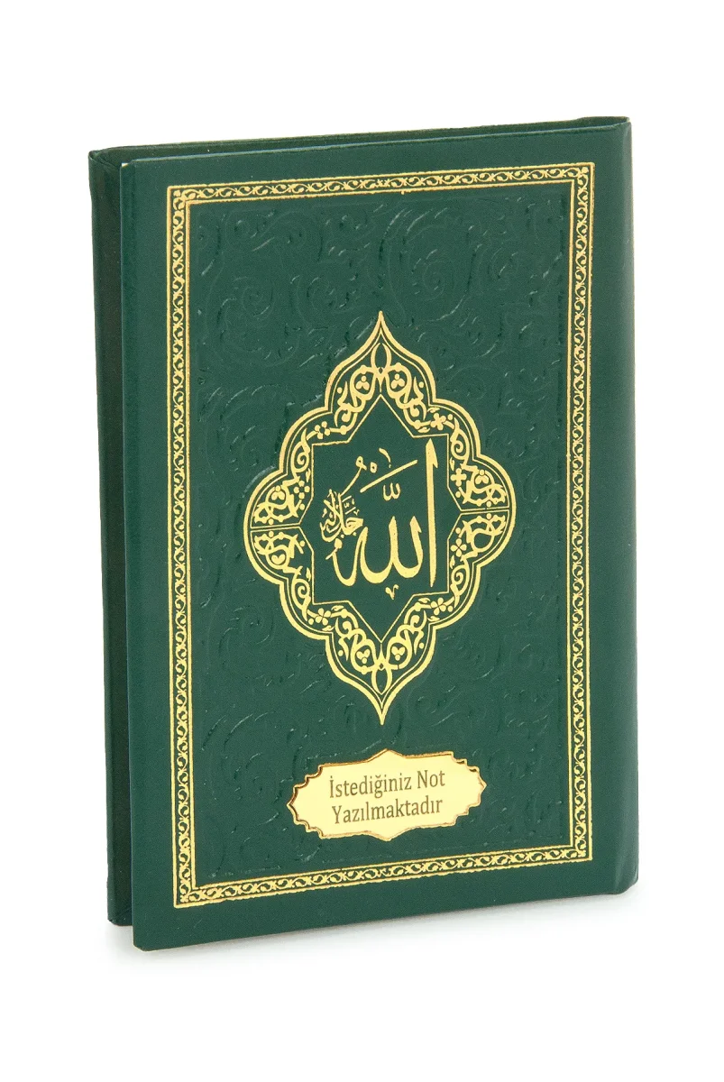 İsme Özel Kabartmalı Yaldızlı Deri Ciltli Yasini Şerif Kitabı - Çanta Boy – 128 Sayfa - Yeşil - 1
