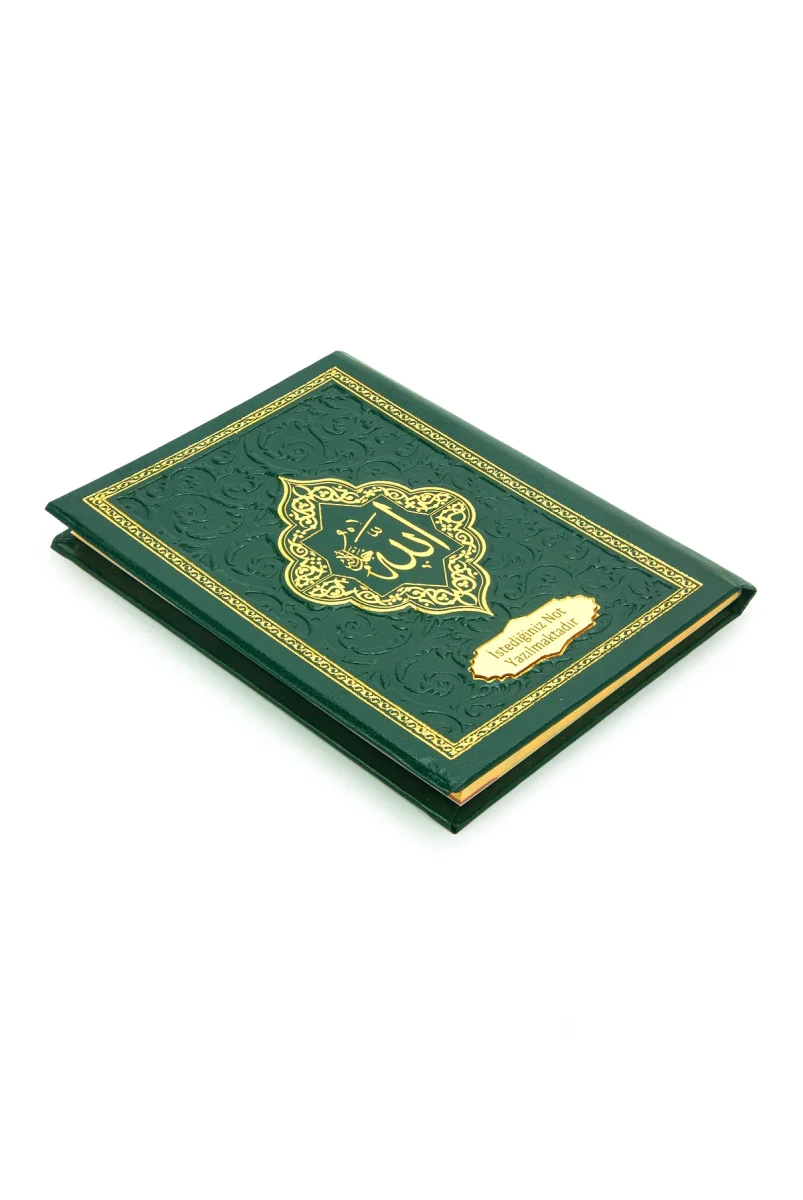 İsme Özel Kabartmalı Yaldızlı Deri Ciltli Yasini Şerif Kitabı - Çanta Boy – 128 Sayfa - Yeşil - 2