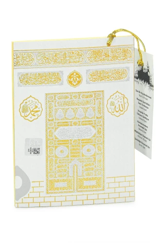 İsme Özel Kabe Desenli Çantalı İsimli Yasin Kitabı, Tesbih, Esans ve Seccade Seti Beyaz - 8