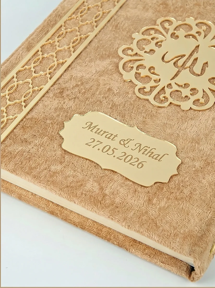 İsme Özel Kadife Kaplı Sandıklı Çeyizlik Bohçalık Kuranı Kerim Seti - Gold - 5