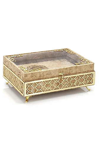 İsme Özel Kadife Kaplı Sandıklı Çeyizlik Bohçalık Kuranı Kerim Seti - Gold - 7