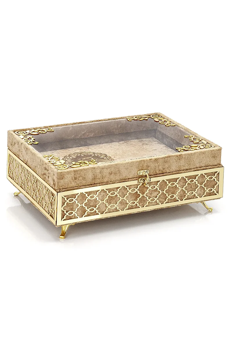 İsme Özel Kadife Kaplı Sandıklı Çeyizlik Bohçalık Kuranı Kerim Seti - Gold - 7