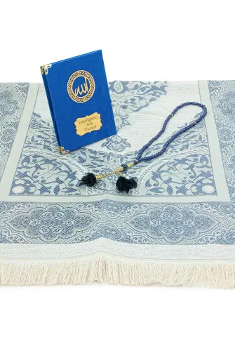 İsme Özel Kadife Yasin Kitabı, Tesbih ve Çantalı Seccade Seti - Mevlüt ve Umre Hediyesi - Lacivert - 4