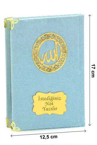 İsme Özel Kadife Yasin Kitabı, Tesbih ve Çantalı Seccade Seti - Mevlüt ve Umre Hediyesi - Mavi - 6