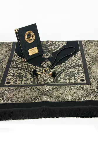 İsme Özel Kadife Yasin Kitabı, Tesbih ve Çantalı Seccade Seti - Mevlüt ve Umre Hediyesi - Siyah - 2