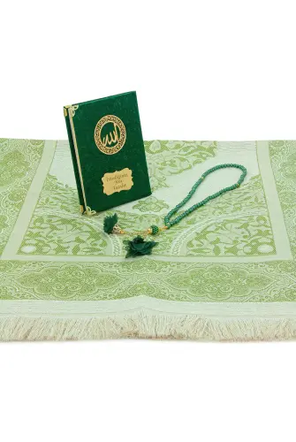 İsme Özel Kadife Yasin Kitabı, Tesbih ve Çantalı Seccade Seti - Mevlüt ve Umre Hediyesi - Yeşil - 3
