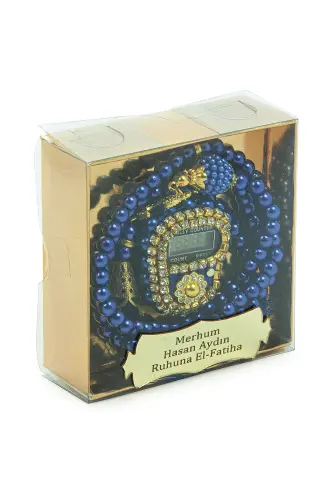 İsme Özel Kutulu İnci Tesbihli Taşlı Zikirmatik Mevlüt Hediyesi Lacivert - ihvanonline (1)