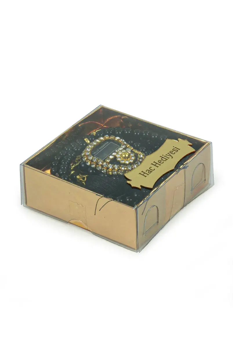 İsme Özel Kutulu İnci Tesbihli Taşlı Zikirmatik Mevlüt Hediyesi Siyah - 4