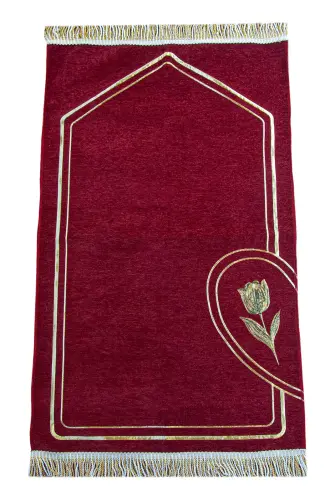 İsme Özel Nakışlı Çiftler İçin Kalpli Yumuşak Dokulu Şönil Seccade Seti Bordo Krem - 7