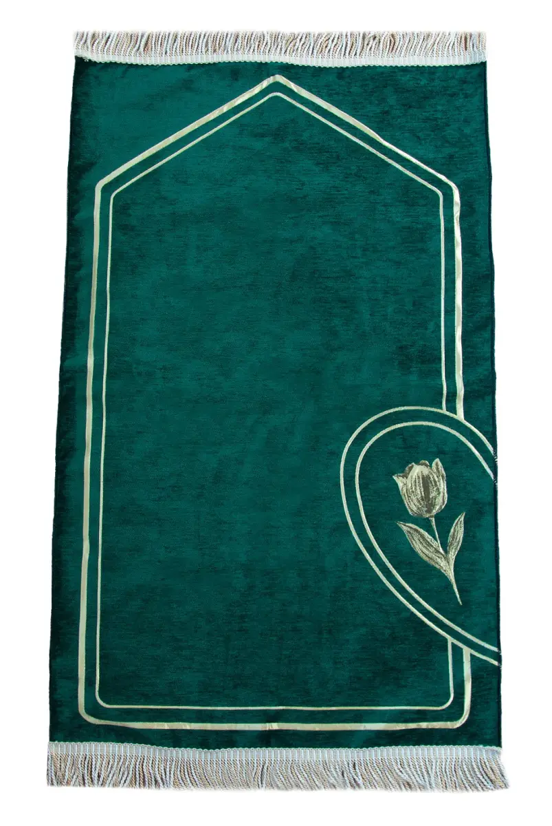 İsme Özel Nakışlı Çiftler İçin Kalpli Yumuşak Dokulu Şönil Seccade Seti Yeşil Krem - 5