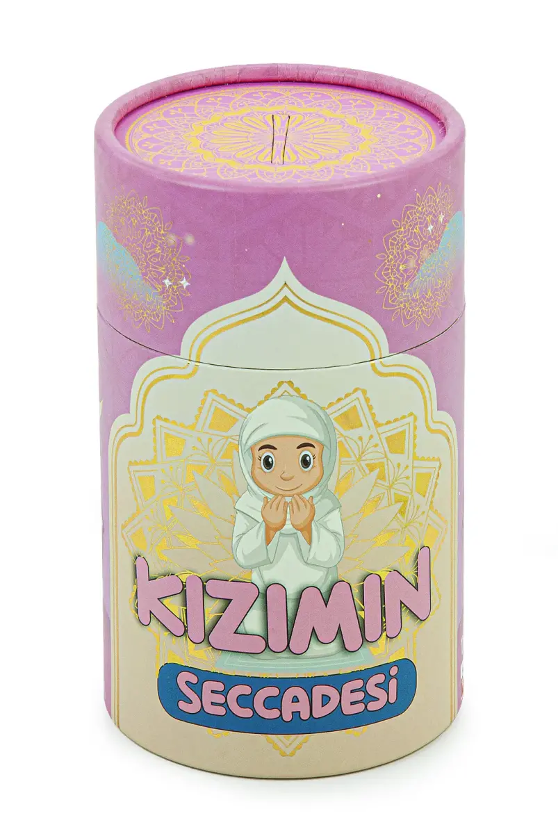 İsme Özel Nakışlı Çocuk Seccadesi Seti Silindir Kutulu Tesbihli Pembe - 4