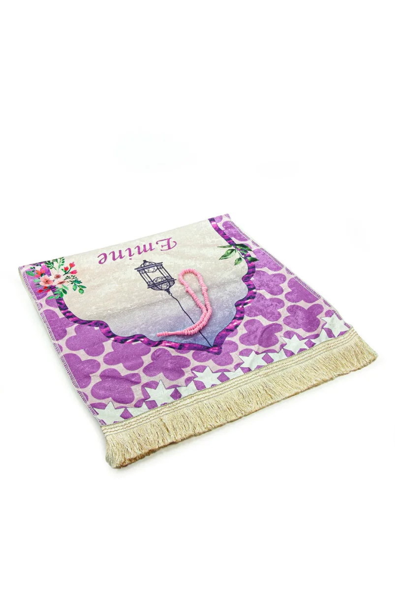 İsme Özel Nakışlı Kız Çocuk Seccadesi Seti Silindir Kutulu Tesbihli Pembe - 5