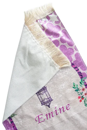 İsme Özel Nakışlı Kız Çocuk Seccadesi Seti Silindir Kutulu Tesbihli Pembe - 8