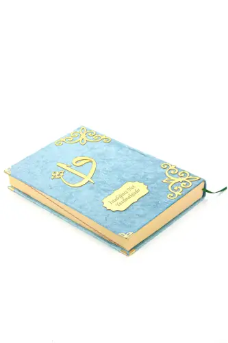 İsme Özel Orta Boy Arapça Kadife Kaplı Kuranı Kerim Mavi - ihvanonline (1)