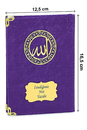 İsme Özel Pleksili Çanta Boy Yasin Seti - Seccadeli Şallı Tesbihli Hediyelik Set - Mor - 5