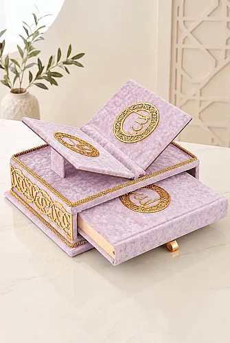 İsme Özel Rahleli Kadife Kaplı Sandıklı Kuranı Kerim Seti - Rahiya Serisi Pembe - 3