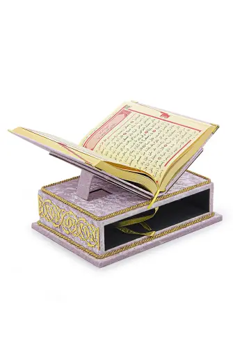 İsme Özel Rahleli Kadife Kaplı Sandıklı Kuranı Kerim Seti - Rahiya Serisi Pembe - 8