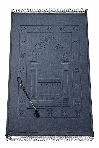 İsme Özel Yumuşak Kadife Dokulu Mihrap Desenli Peluş Seccade Siyah - 3