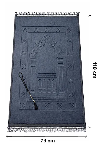 İsme Özel Yumuşak Kadife Dokulu Mihrap Desenli Peluş Seccade Siyah - 7