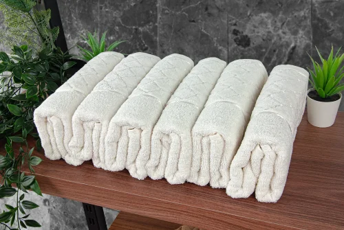 Jakarlı %100 Pamuklu 6'lı Lüks Kutulu Çeyizlik El Yüz Havlu Seti 50x90 - Beyaz 00050 - 4