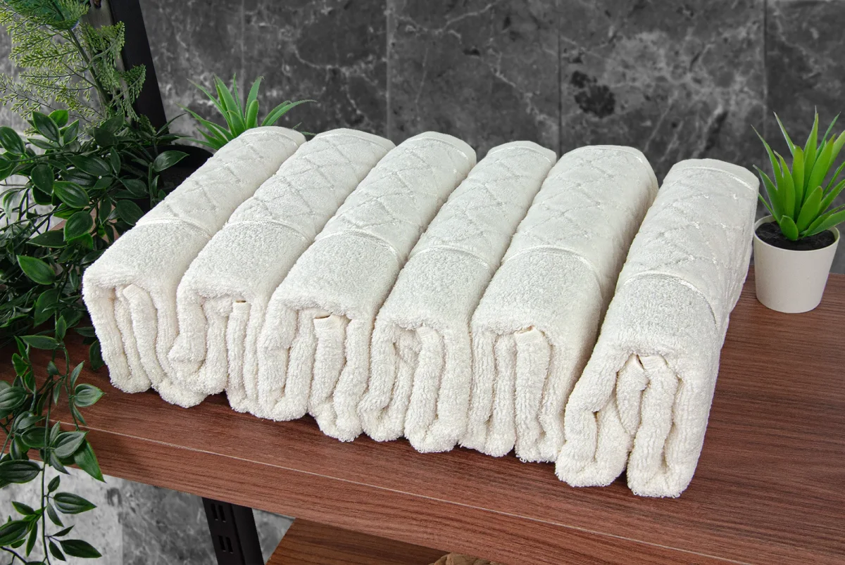 Jakarlı %100 Pamuklu 6'lı Lüks Kutulu Çeyizlik El Yüz Havlu Seti 50x90 - Beyaz 00050 - 4