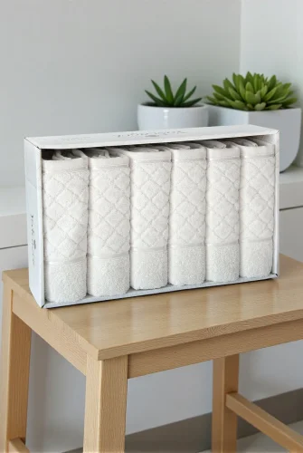 Jakarlı %100 Pamuklu 6'lı Lüks Kutulu Çeyizlik El Yüz Havlu Seti 50x90 - Beyaz 00050 - 3