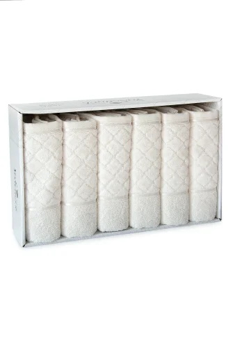 Jakarlı %100 Pamuklu 6'lı Lüks Kutulu Çeyizlik El Yüz Havlu Seti 50x90 - Beyaz 00050 - 6