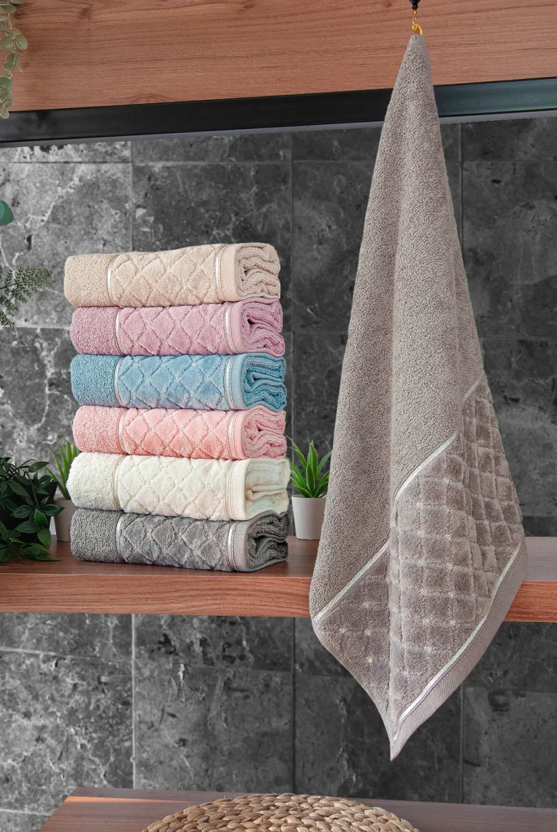 Jakarlı %100 Pamuklu 6'lı Lüks Kutulu Çeyizlik El Yüz Havlu Seti - 50x90 - 00050 - 1