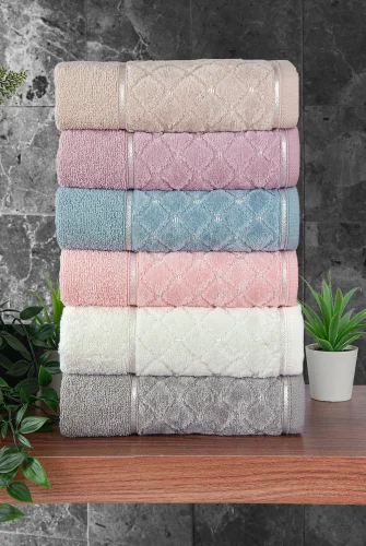 Jakarlı %100 Pamuklu 6'lı Lüks Kutulu Çeyizlik El Yüz Havlu Seti - 50x90 - 00050 - ihvanonline (1)