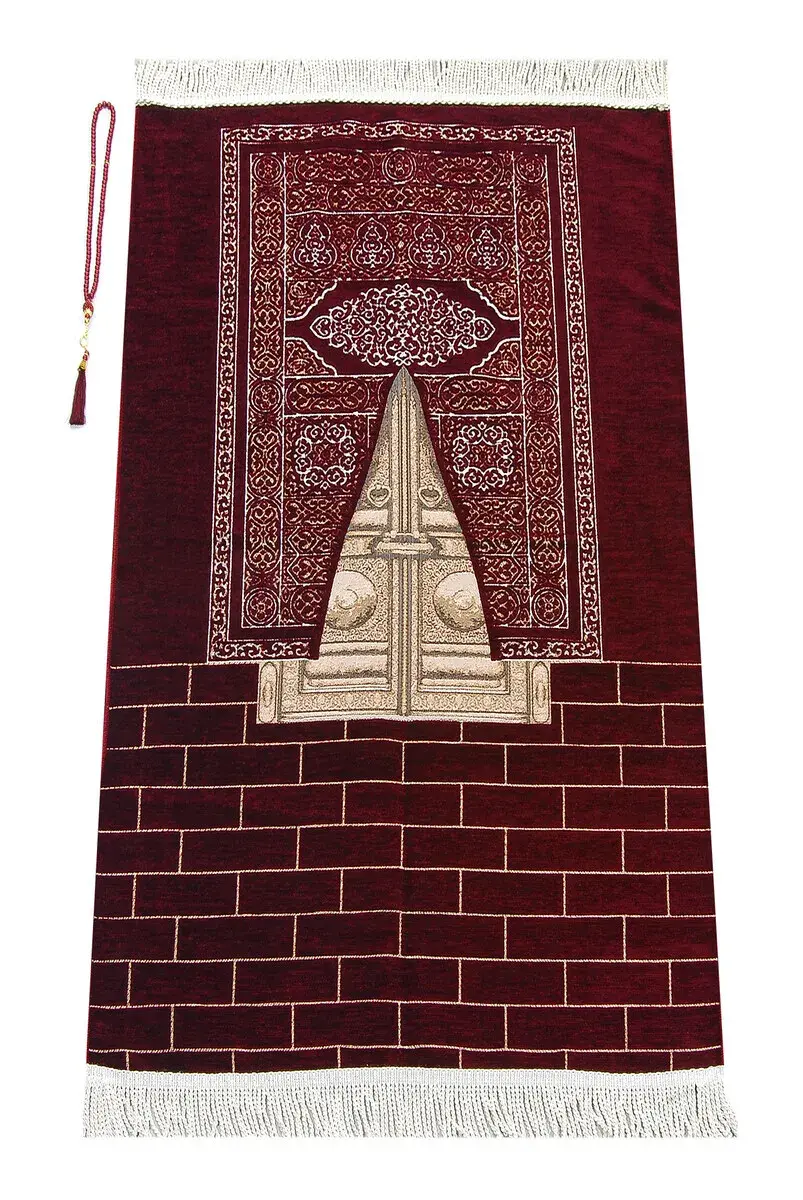 Kaaba Door Model Patterned Chenille Prayer Rug Claret Red - 1