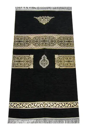 Kaaba Patterned Black Chenille Prayer Rug 3 - 1