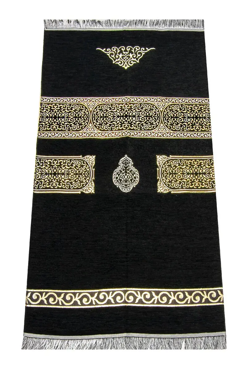 Kaaba Patterned Black Chenille Prayer Rug 3 - 1