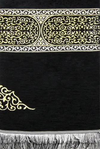 Kaaba Patterned Black Chenille Prayer Rug 3 - 2