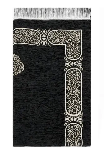 Kaaba Patterned Chenille Prayer Rug - Black Color - ihvanonline (1)