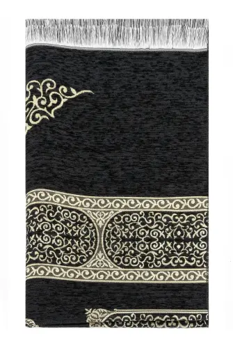 Kaaba Patterned Chenille Prayer Rug - Black - ihvanonline (1)