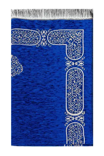 Kaaba Patterned Chenille Prayer Rug - Navy Blue - ihvanonline (1)