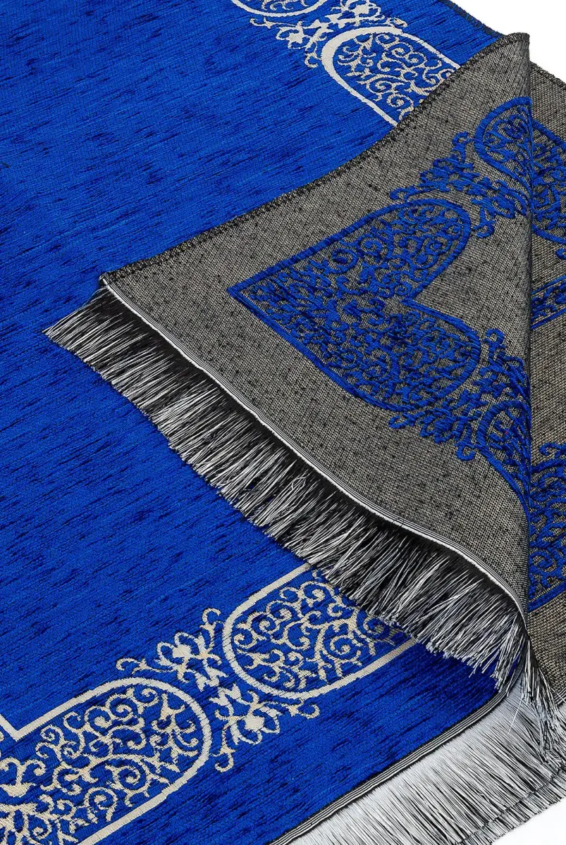 Kaaba Patterned Chenille Prayer Rug - Navy Blue - 3