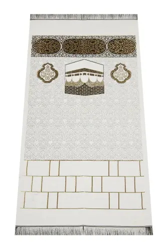 Kaaba Patterned Chenille Prayer Rug - White - 1