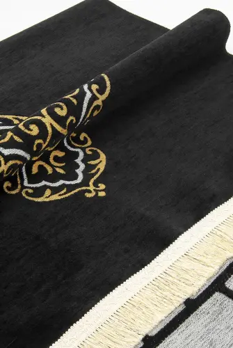 Kaaba Patterned Ultra Plus Black Chenille Prayer Rug 3 - İhvan (1)