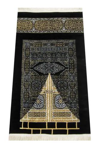 Kaaba Patterned Ultra Plus Black Chenille Prayer Rug 7 - 1