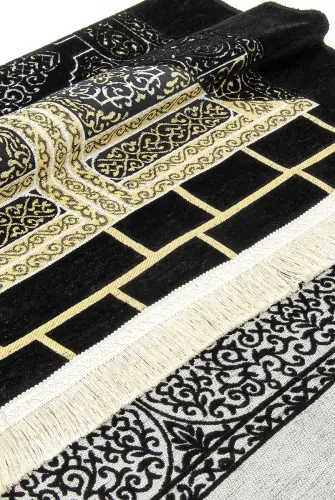 Kaaba Patterned Ultra Plus Black Chenille Prayer Rug 7 - İhvan (1)