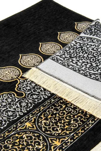Kaaba Patterned Ultra Plus Black Chenille Prayer Rug 9 - İhvan (1)