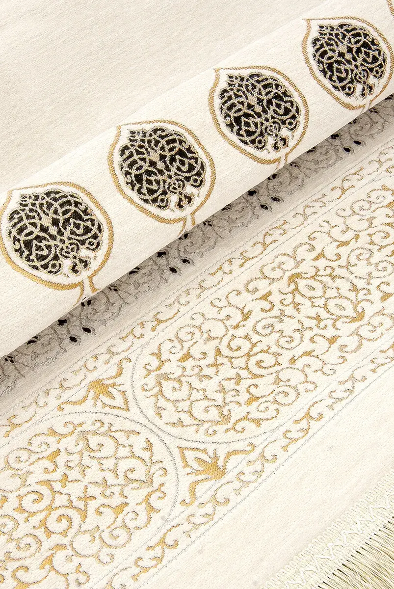 Kaaba Patterned Ultra Plus Cream Chenille Prayer Rug 11 - 3