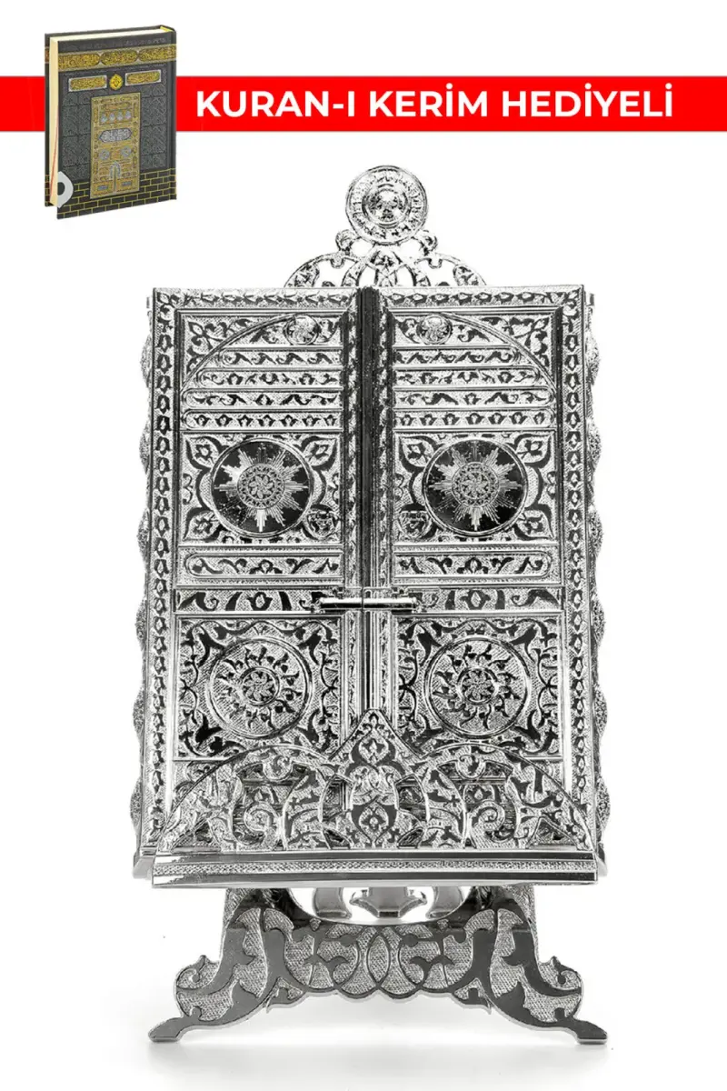 Kaaba Door Designed Silver Color Quran Box with Quran Gift - 1