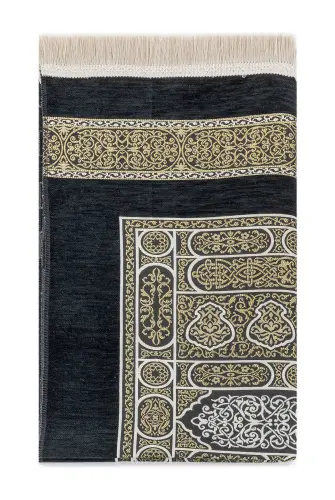 Kaaba Patterned Ultra Plus Black Chenille Prayer Rug 18 - İhvan (1)