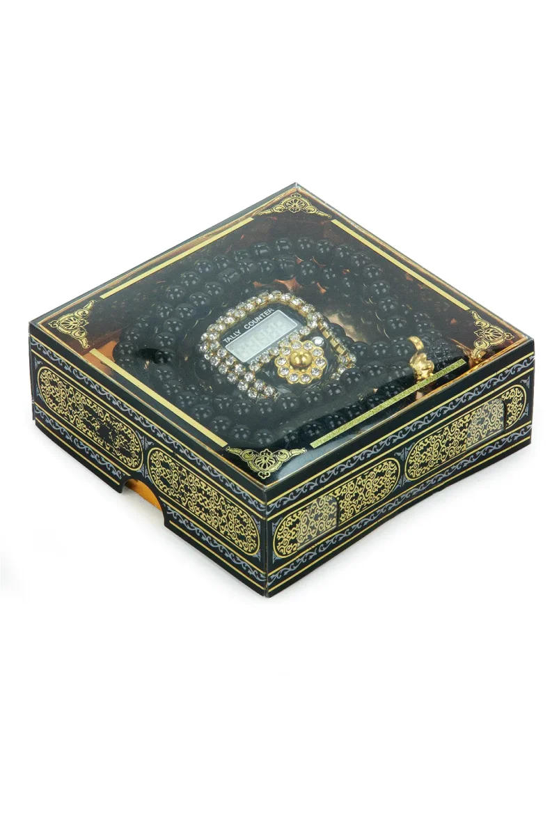 Kabe Desen Kutulu İnci Tesbihli Taşlı Zikirmatik Mevlüt Hediyesi - Siyah - 3