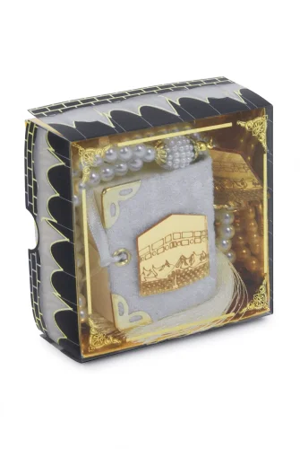 Kabe Desen Kutulu Pleksili İnci Tesbihli Kadife Kaplı Mini Kuran Mevlüt Hediyesi - Beyaz - ihvanonline (1)