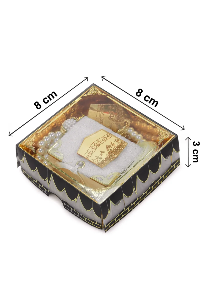 Kabe Desen Kutulu Pleksili İnci Tesbihli Kadife Kaplı Mini Kuran Mevlüt Hediyesi - Beyaz - 6
