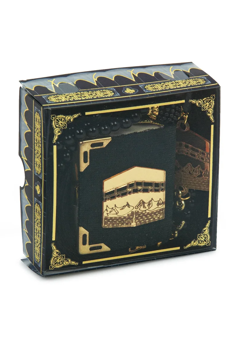 Kabe Desen Kutulu Pleksili İnci Tesbihli Kadife Kaplı Mini Kuran Mevlüt Hediyesi - Siyah - 2