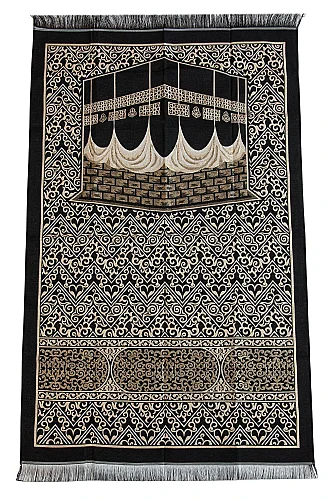 Kabe Desenli Çantalı Şönil Seccade Seti - Siyah Gold - 8